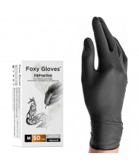 Перчатки нитриловые черные foxy gloves, 50 пар, размер M