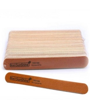 Пилка Nail SunShine коричневая прямая на деревянной основе 100/180, 50 шт