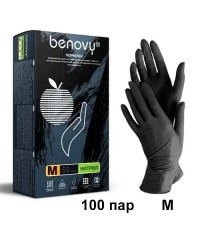 Перчатки нитриловые черные Benovy (100 пар в упаковке), размер M