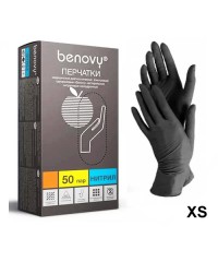 Перчатки нитриловые черные Benovy (50 пар в упаковке), размер XS