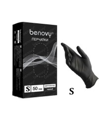 Перчатки нитровинил черные Benovy (50 пар в упаковке) размер S